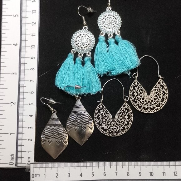 SALE!! 3 Pair BOHO EARRINGS, Silvery BLUE BUNNY'S BOHO BAUBLES - Picture 12 of 12